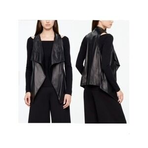 Sarah Pacini Black Lambskin Leather Sleeveless Jacket Vest Made in Italy Size 0